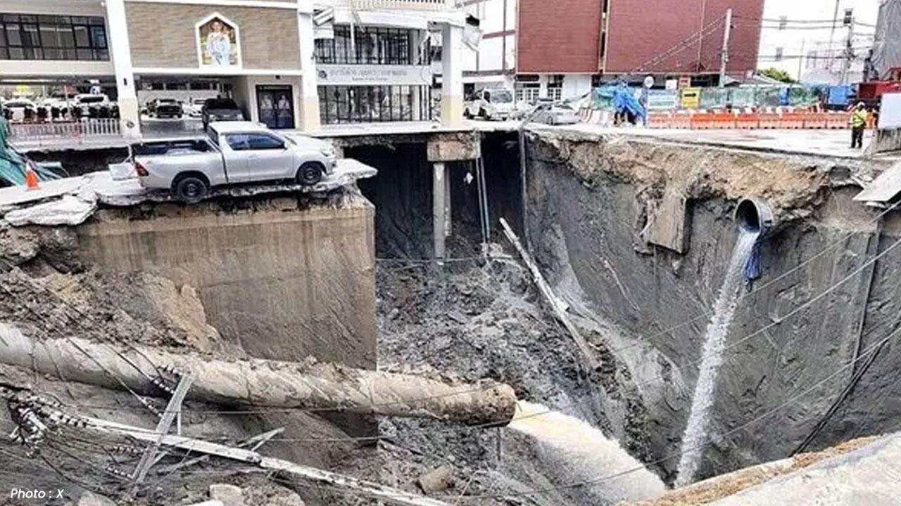 Bangkok 160-Foot Sinkhole Near Vajira Hospital Swallows Cars