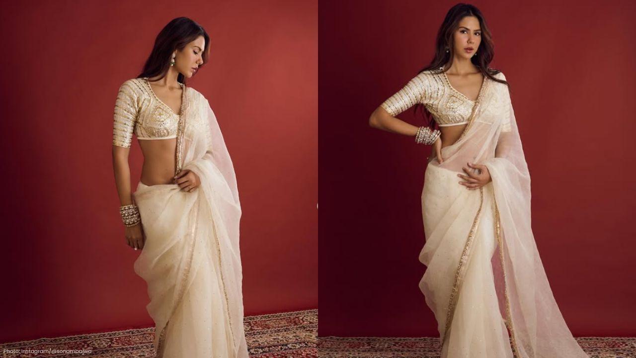 Sonam Bajwa Dazzles in an Elegant Off-White Saree Sonam Bajwa Dazzles in an Elegant Off-White Saree