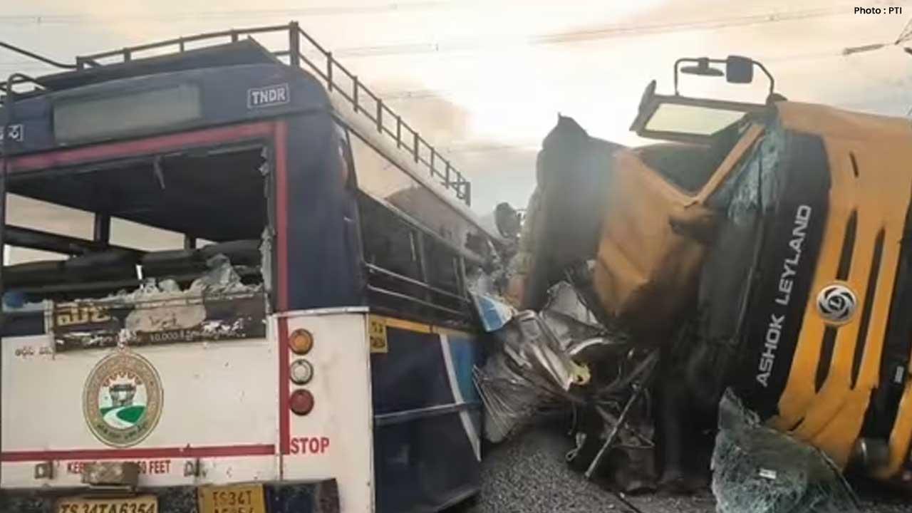 Telangana Bus Accident 24 Dead as Lorry Collides Near Chevella