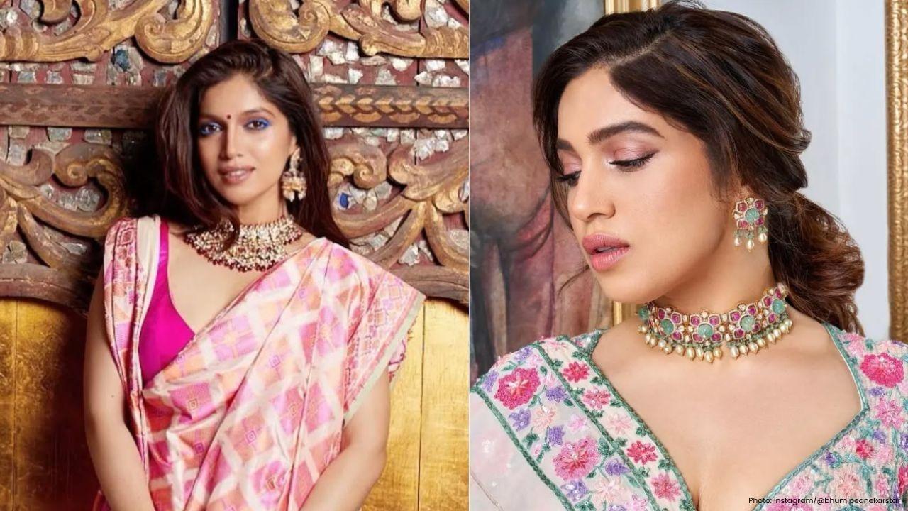 Bhumi Pednekar wows in ₹6.87 lakh wine Kanjeevaram at Birla wedding reception