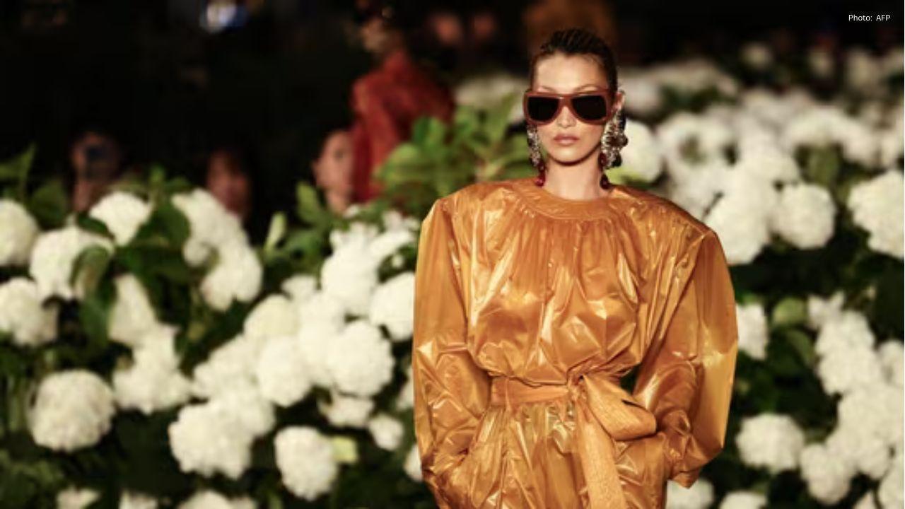 Bella Hadid blends bright yellow with rich brown at San Vicente Bungalows
