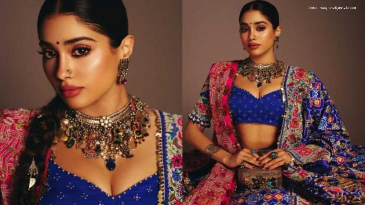 Janhvi Kapoor’s Gujarati-Patterned Blue Lehenga Marries Heritage and Contemporary Flair