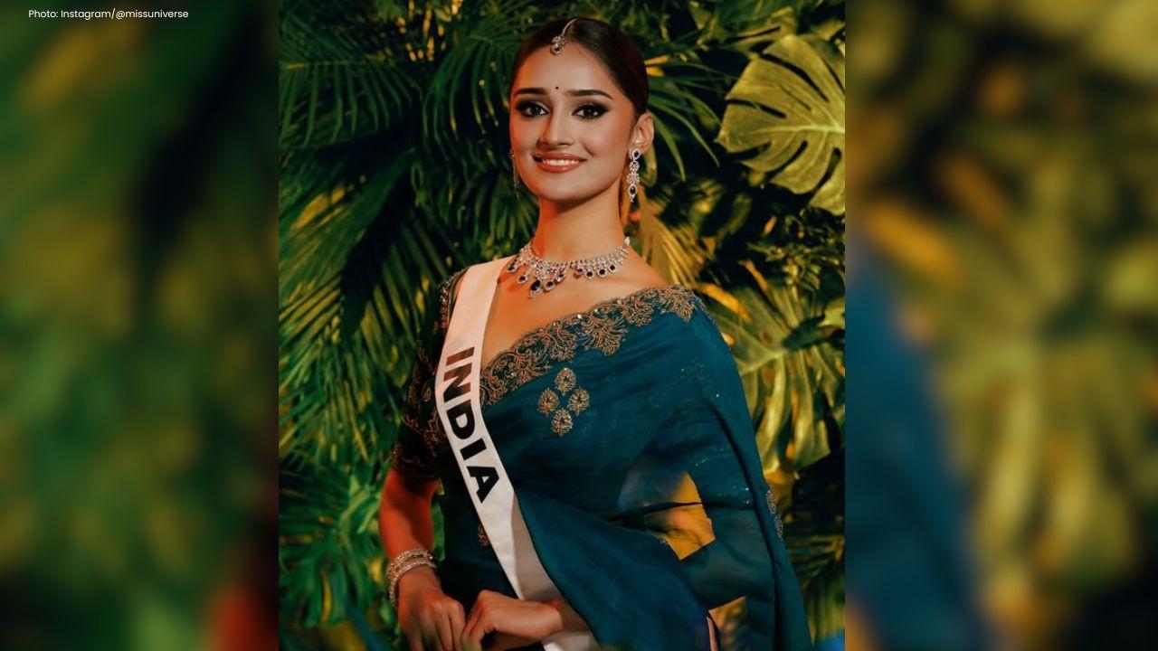 Manika Vishwakarma Dazzles in Peacock Green Saree at Miss Universe