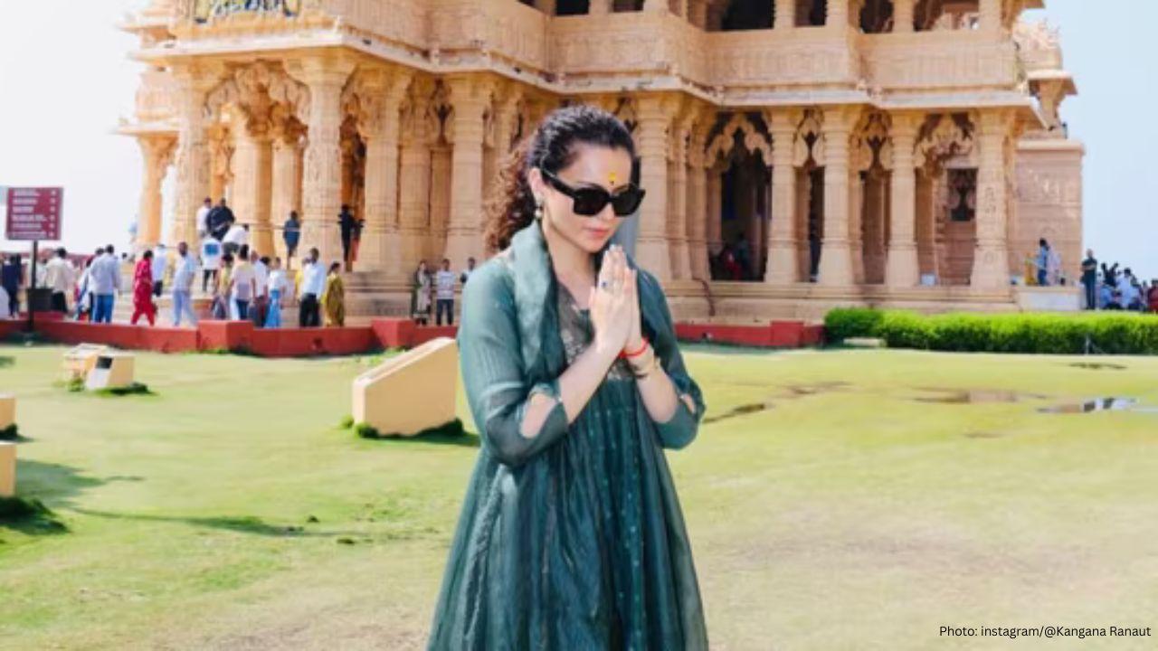Kangana Ranaut Offers Prayers at Somnath Temple in Elegant Teal Attire