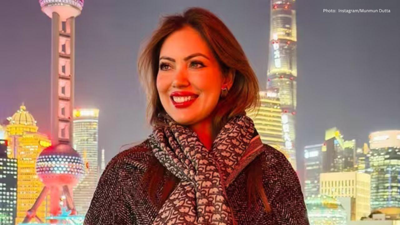 Munmun Dutta Dazzles in Sparkly Robe Dress on Her Shanghai Adventure
