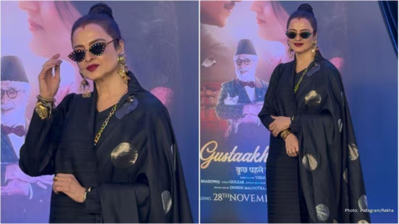 Rekha Dazzles in a Chic Black Saree-Jacket Ensemble at Gustaakh Ishq Premiere