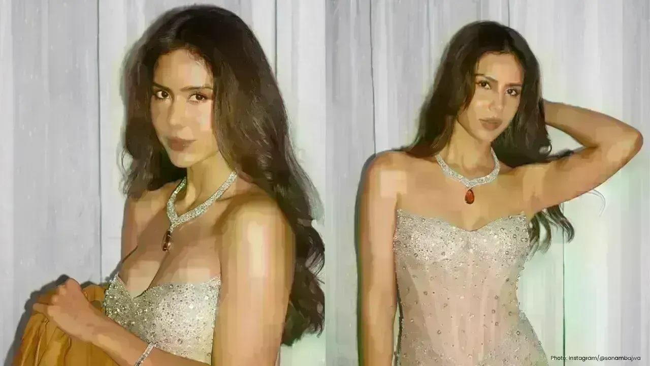 Sonam Bajwa Stuns in Golden Dress in Hotel Lift