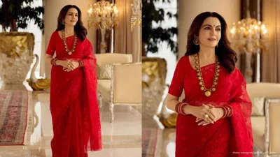 Nita Ambani Dazzles in Red Saree During Temple Pilgrimage