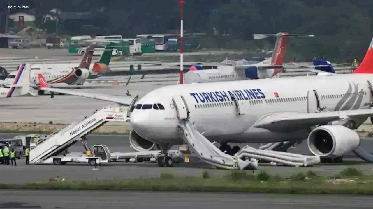 Turkish Plane Tyre Catches Fire in Kathmandu