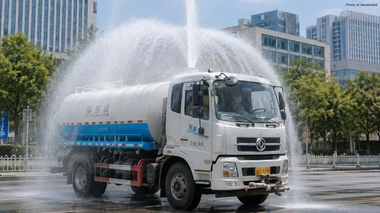 China Uses Water Trucks to Beat Extreme Summer Heat